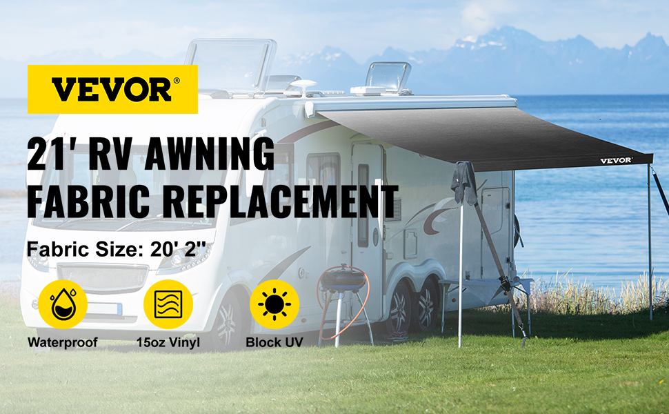 VEVOR RV Awning 21 ft, Awning Replacement Fabric 20 ft 2 in, Charcoal ...