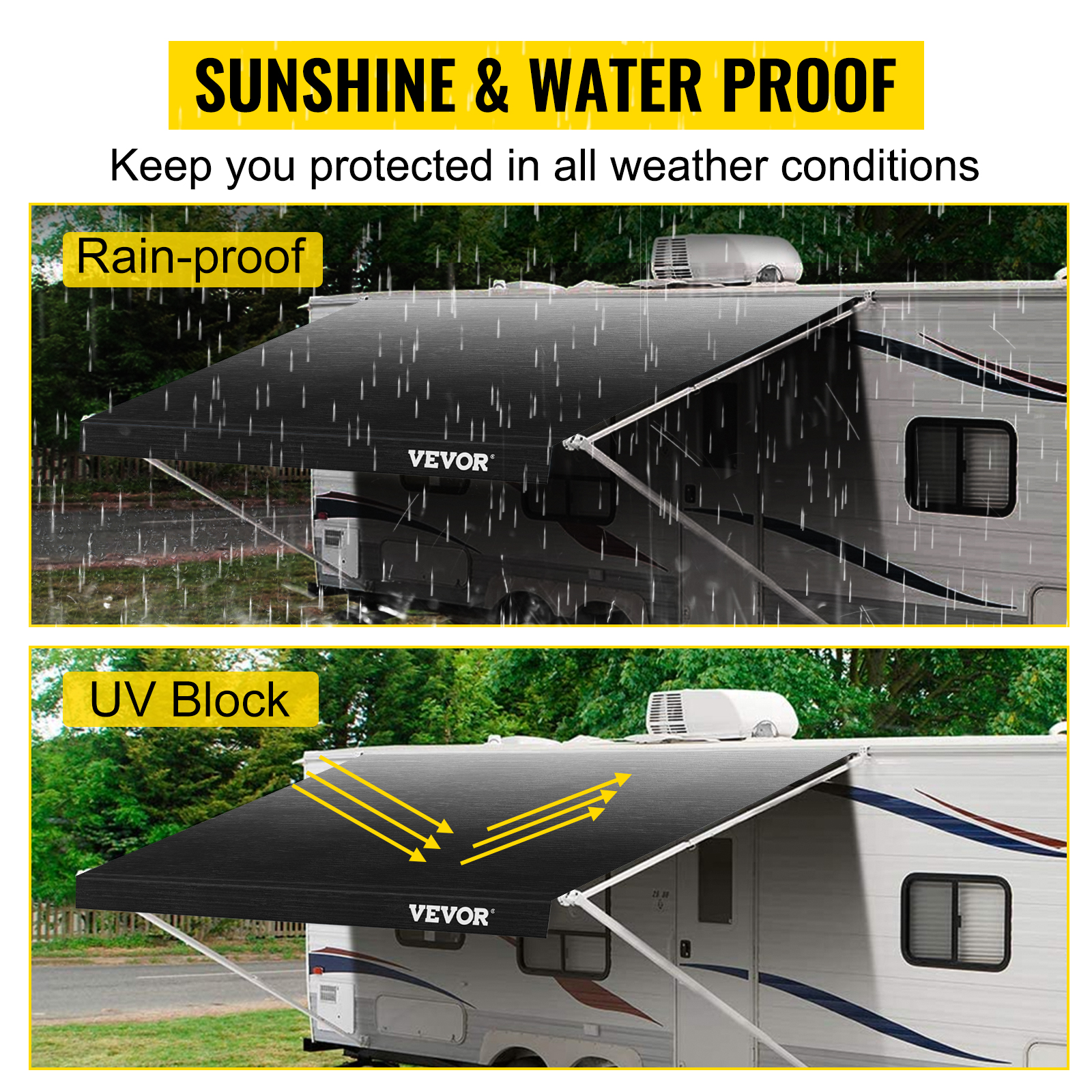 VEVOR RV Awning 21 ft, Awning Replacement Fabric 20 ft 2 in, Charcoal