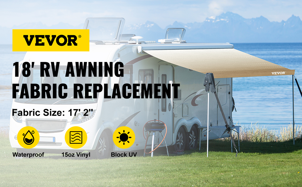 VEVOR RV Awning 18 ft, Awning Replacement Fabric 17'2", Brown Fade RV ...