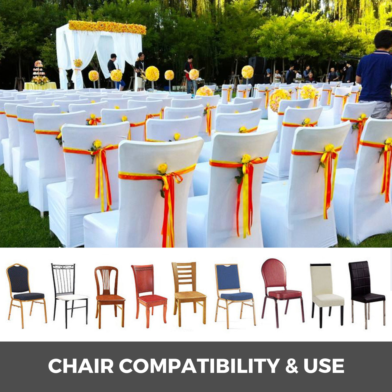 100/50 White/Black Cover Spandex Lycra Chair Cover Wedding Banquet Party Folding - Picture 40 of 119