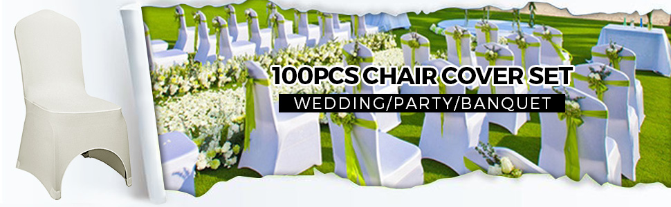 100X Stuhlhussen Stretch Stuhlbezug Stuhlüberzug Elfenbein Party Hochzeit 