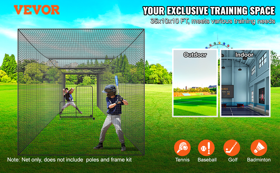 NET ONLY) 8x8x20 Heavy Duty Enclosed Batting Cage Net With Door, Only Net, No Poles And Frame, Professional Softball Baseball Nets For Batting And Pitching, Batting Cages For Backyard - View #3