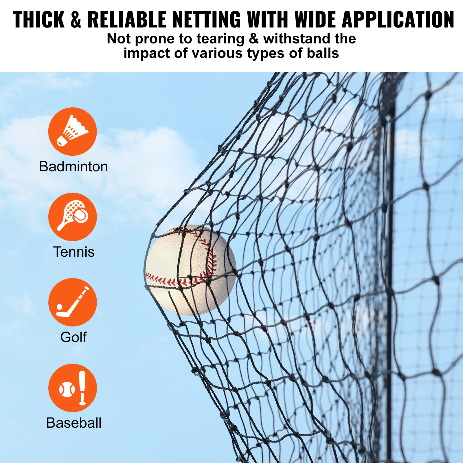 VEVOR 35/55/70 FT Softball Baseball Cage Netting Heavy PE Pitching Batting Net