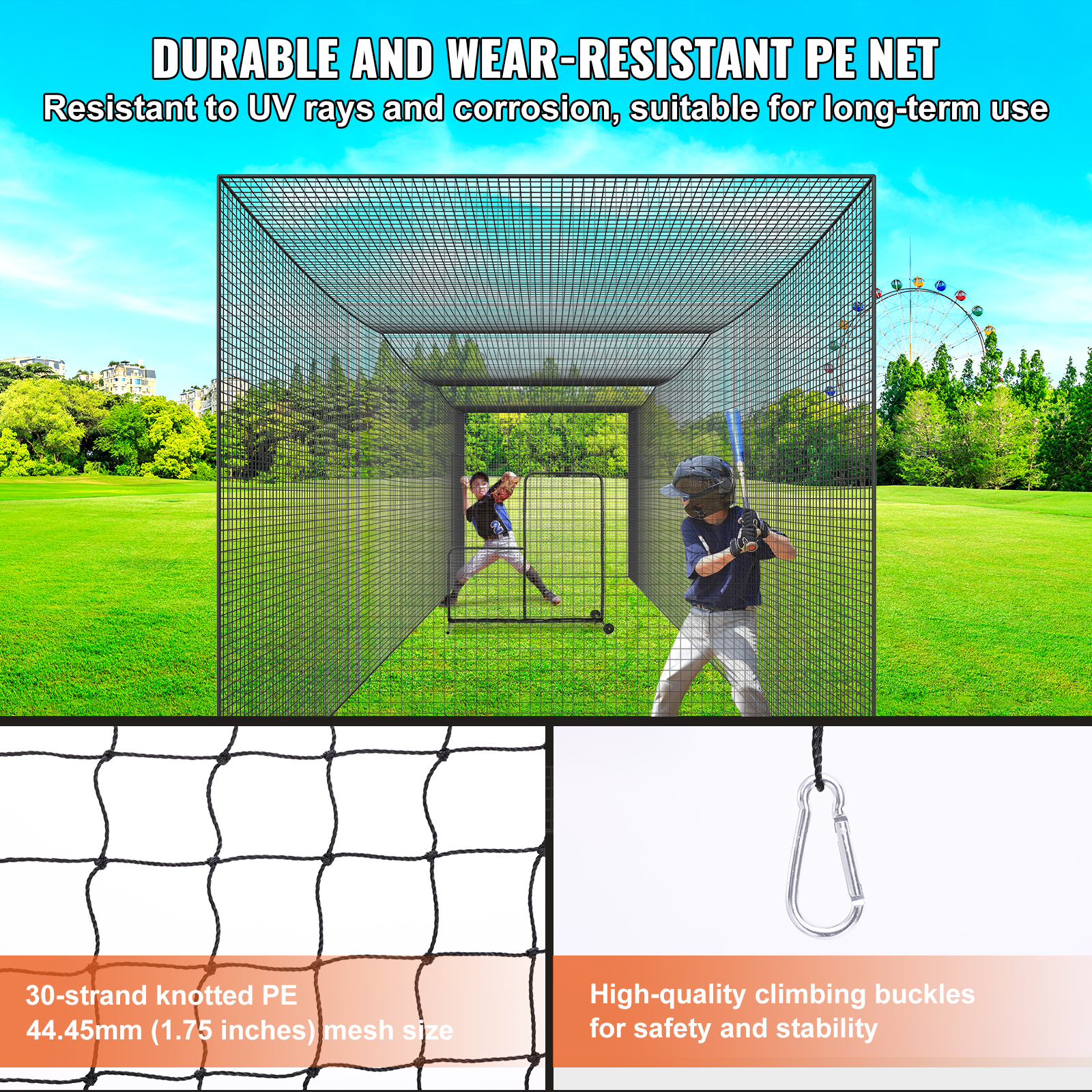 VEVOR 35/55/70 FT Softball Baseball Cage Netting Heavy PE Pitching Batting Net