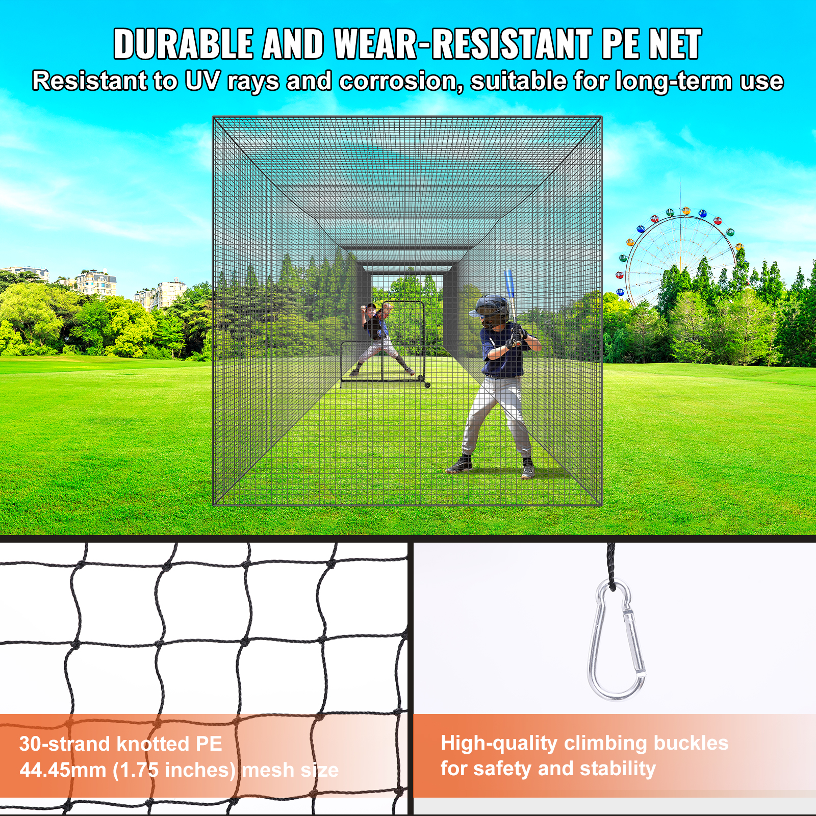 VEVOR 35/55/70 FT Softball Baseball Cage Netting Heavy PE Pitching Batting Net