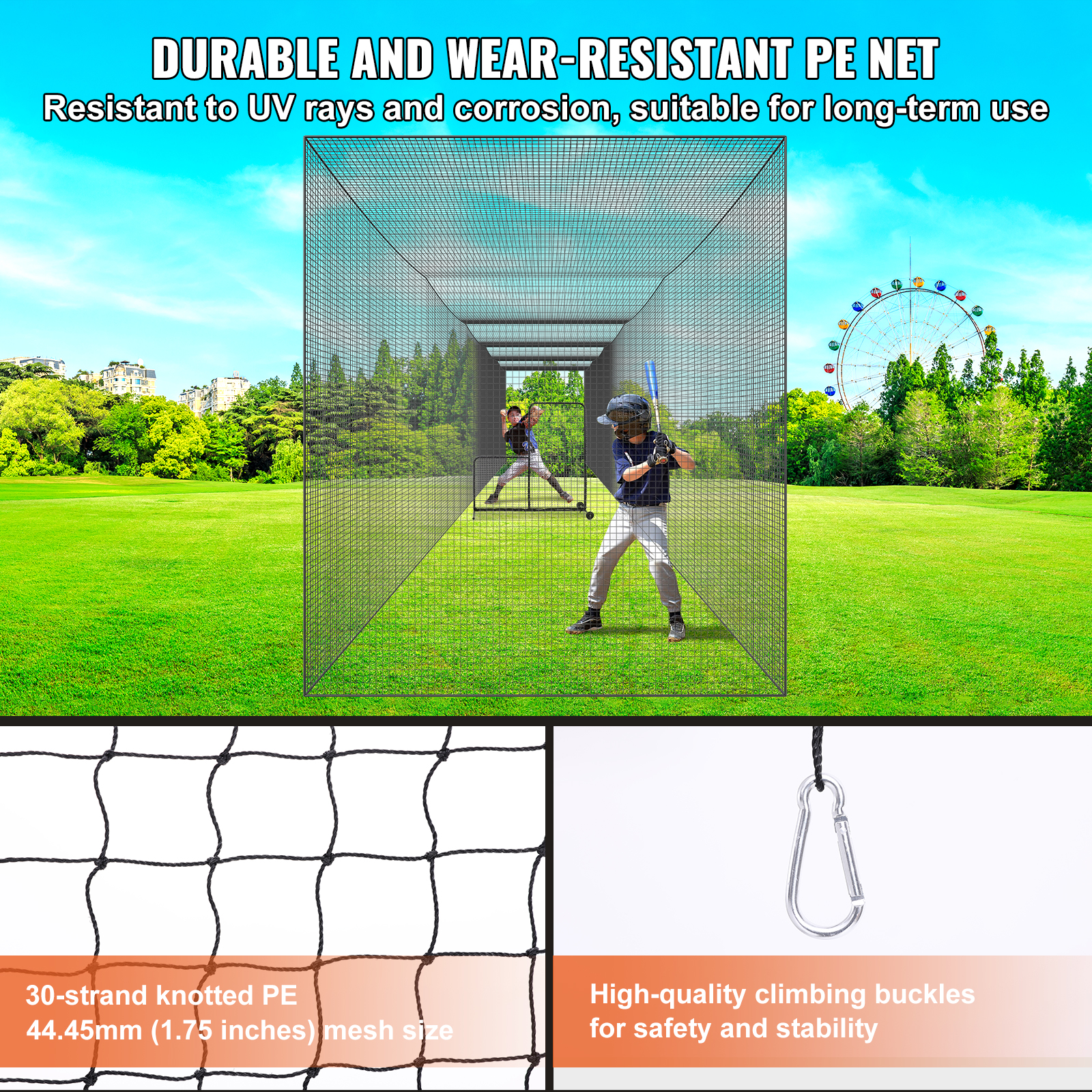 VEVOR 35/55/70 FT Softball Baseball Cage Netting Heavy PE Pitching Batting Net