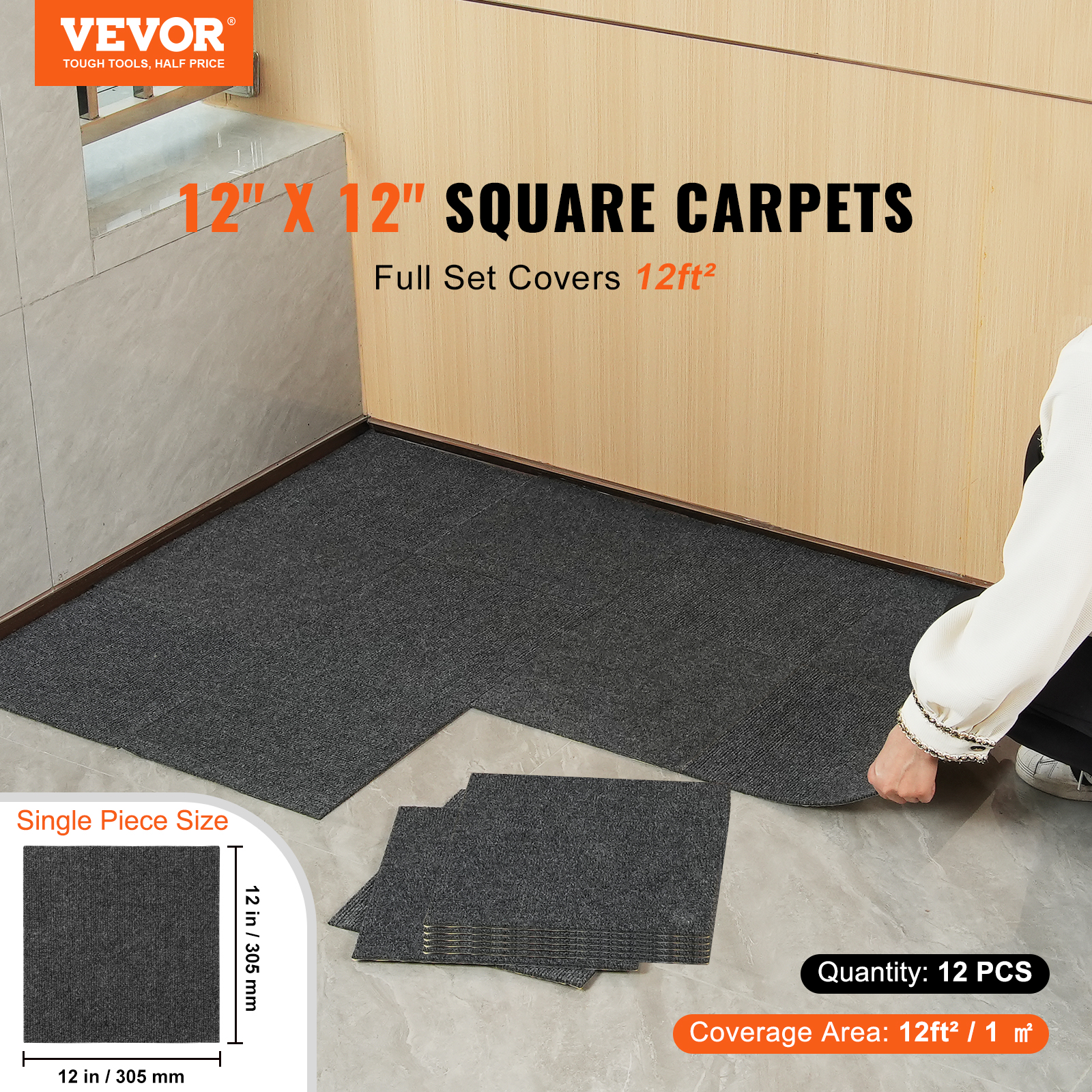 Peel and Stick Carpet Tile Self Adhesive Floor 12/16/20/24pcs 20x20 24x24" - Picture 16 of 86