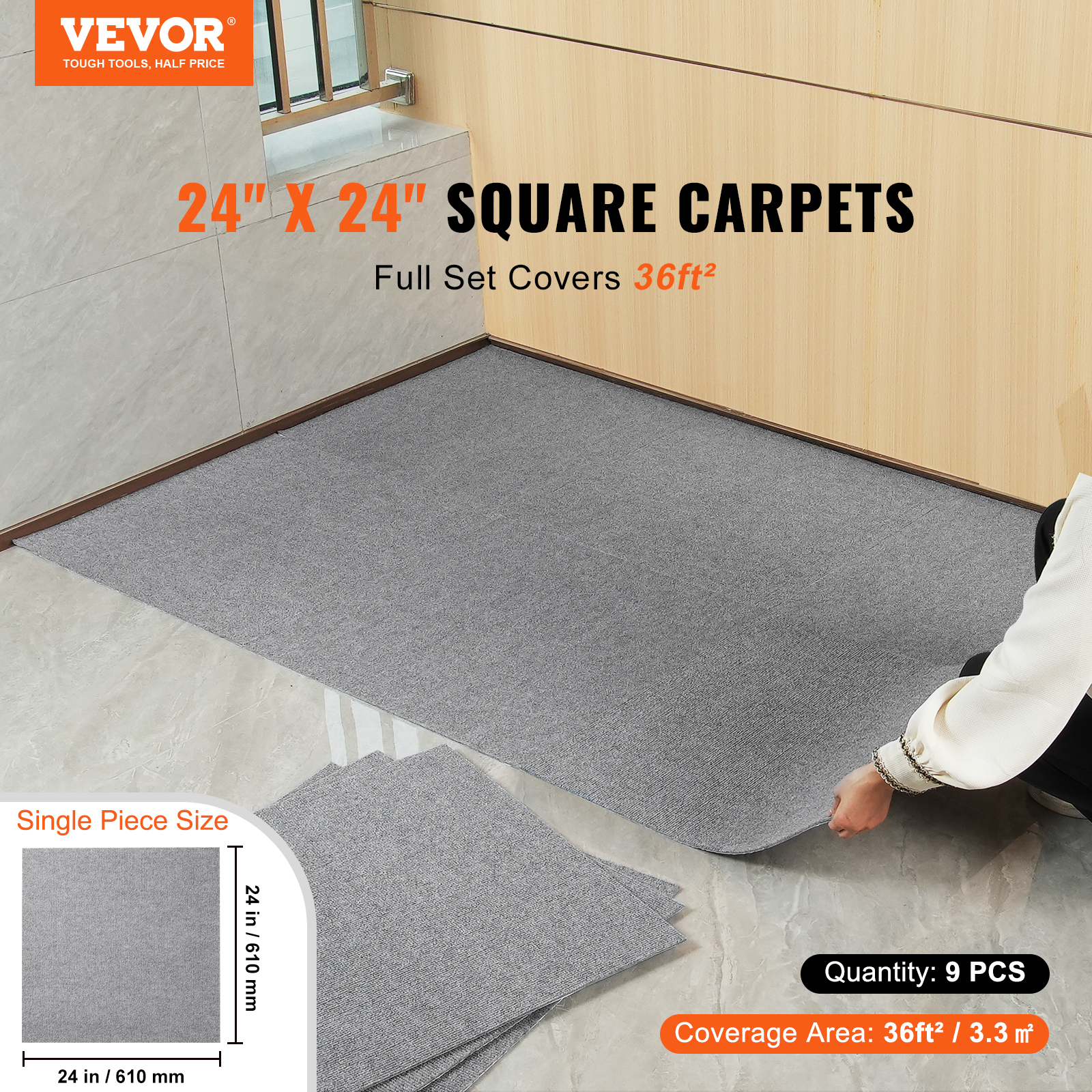 Peel and Stick Carpet Tile Self Adhesive Floor 12/16/20/24pcs 20x20 24x24" - Picture 52 of 86