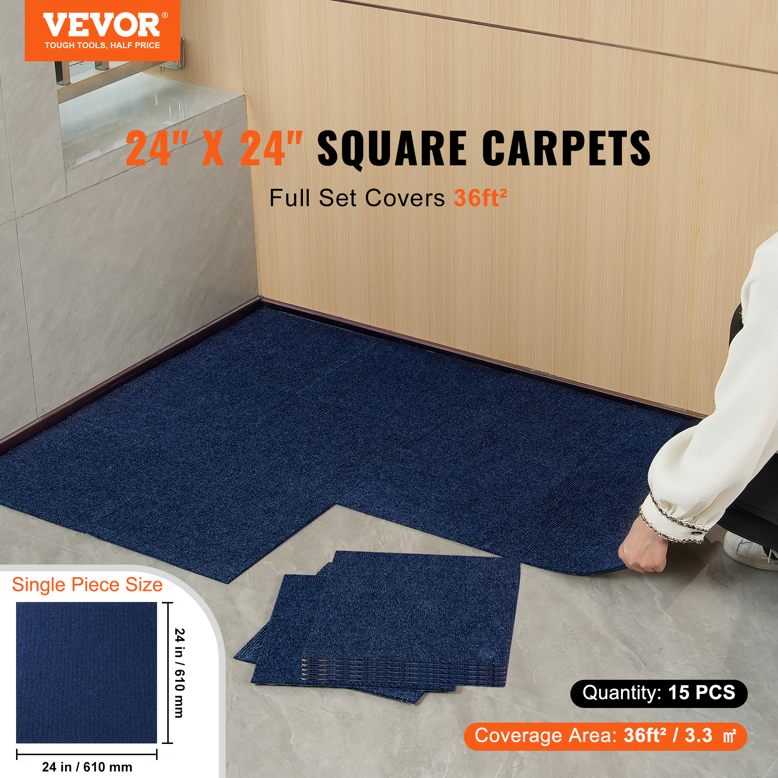 Peel and Stick Carpet Tile Self Adhesive Floor 12/16/20/24pcs 20x20 24x24" - Picture 64 of 86