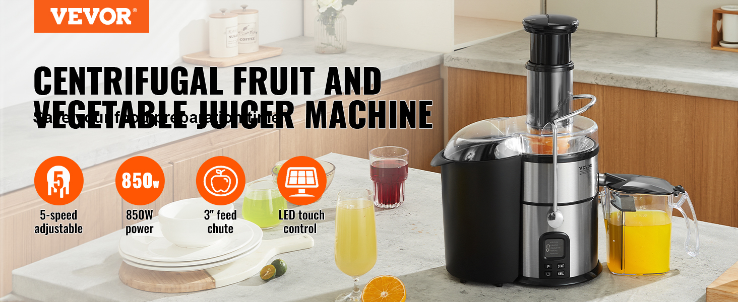 VEVOR Juicer Machine, 1000W Motor Centrifugal Juice Extractor, Easy Clean  Centrifugal Juicers, Big Mouth Large 3 Feed Chute for Fruits and