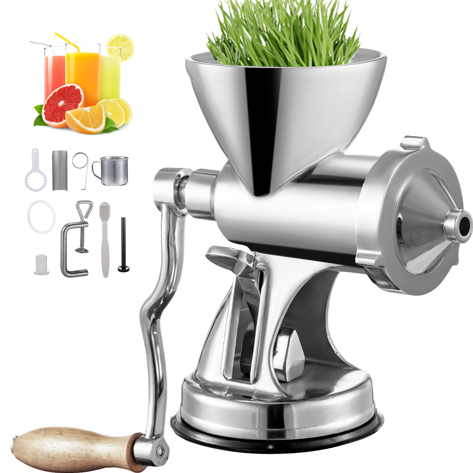 VEVOR Commercial Wheatgrass Juicing Machine, 80% Juice Yield, Slow  Masticating Juicer Extractor with 100W 75RPM Quiet Motor, Stainless Steel  Portable Cold Press with Reverse Function Pusher Cup Brush