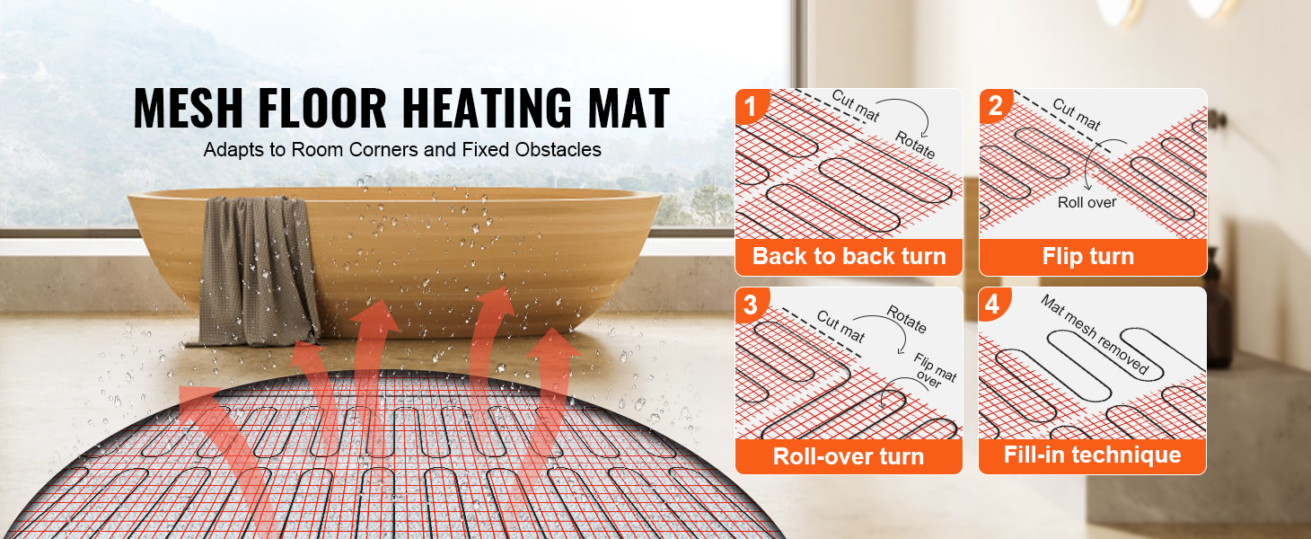 VEVOR Floor Heating Mat, 30 Sq.ft, Electric Radiant In-Floor Heated Warm System with Digital Floor Sensing Thermostat, Includes Installation Monitor, Adhesive Back for Easy Installation on The Floor