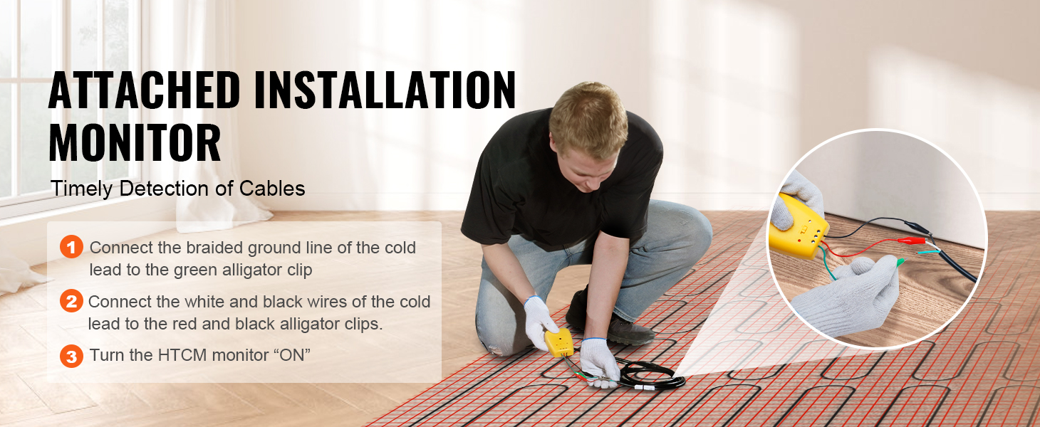 VEVOR Floor Heating Mat, 30 Sq.ft, Electric Radiant In-Floor Heated Warm System with Digital Floor Sensing Thermostat, Includes Installation Monitor, Adhesive Back for Easy Installation on The Floor