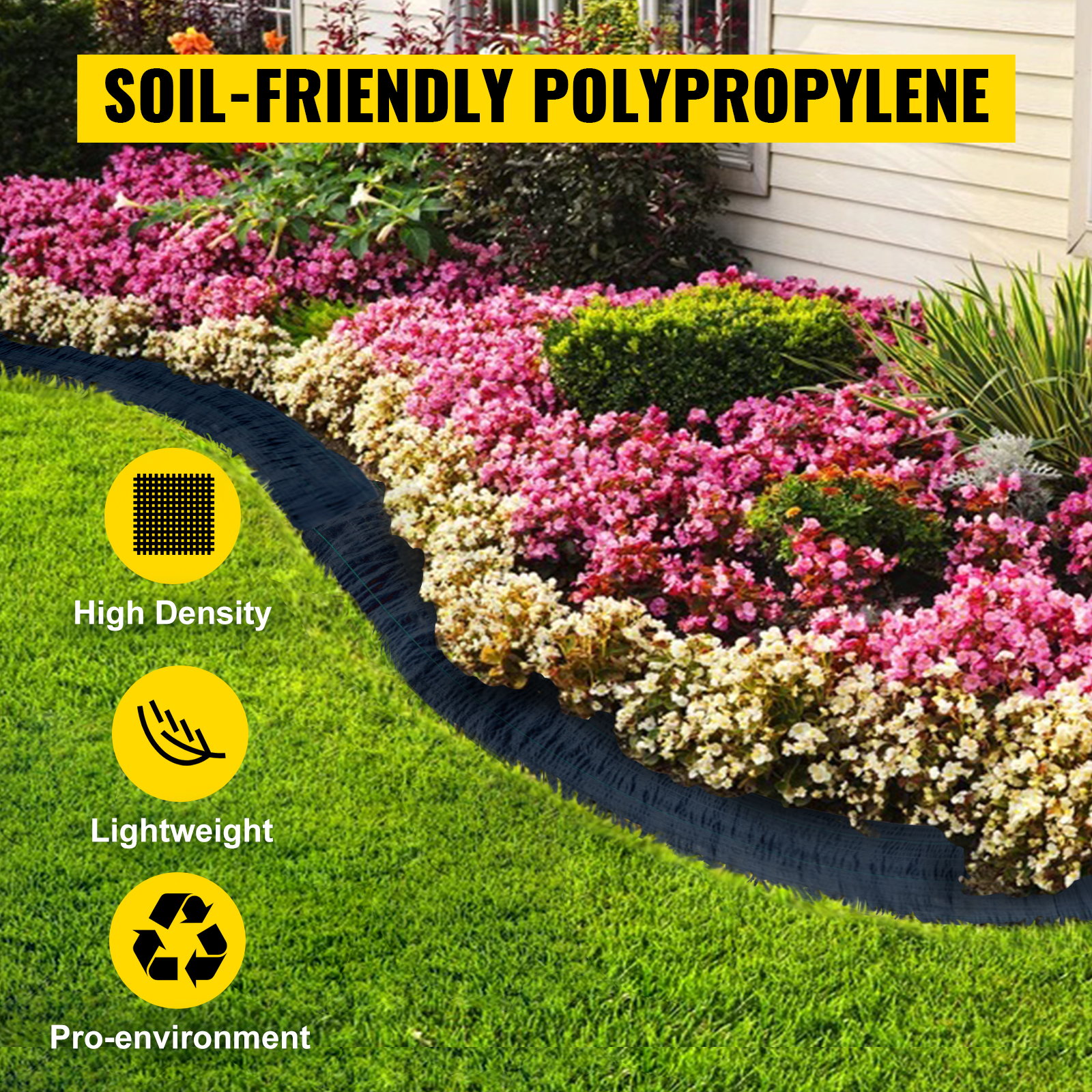 VEVOR 6.5FTx330FT Premium Weed Barrier Fabric Heavy Duty 3.2OZ, Woven Weed Control Fabric, High Permeability Good for Flower Bed, Geotextile Fabric for Underlayment, Polyethylene Ground Cover