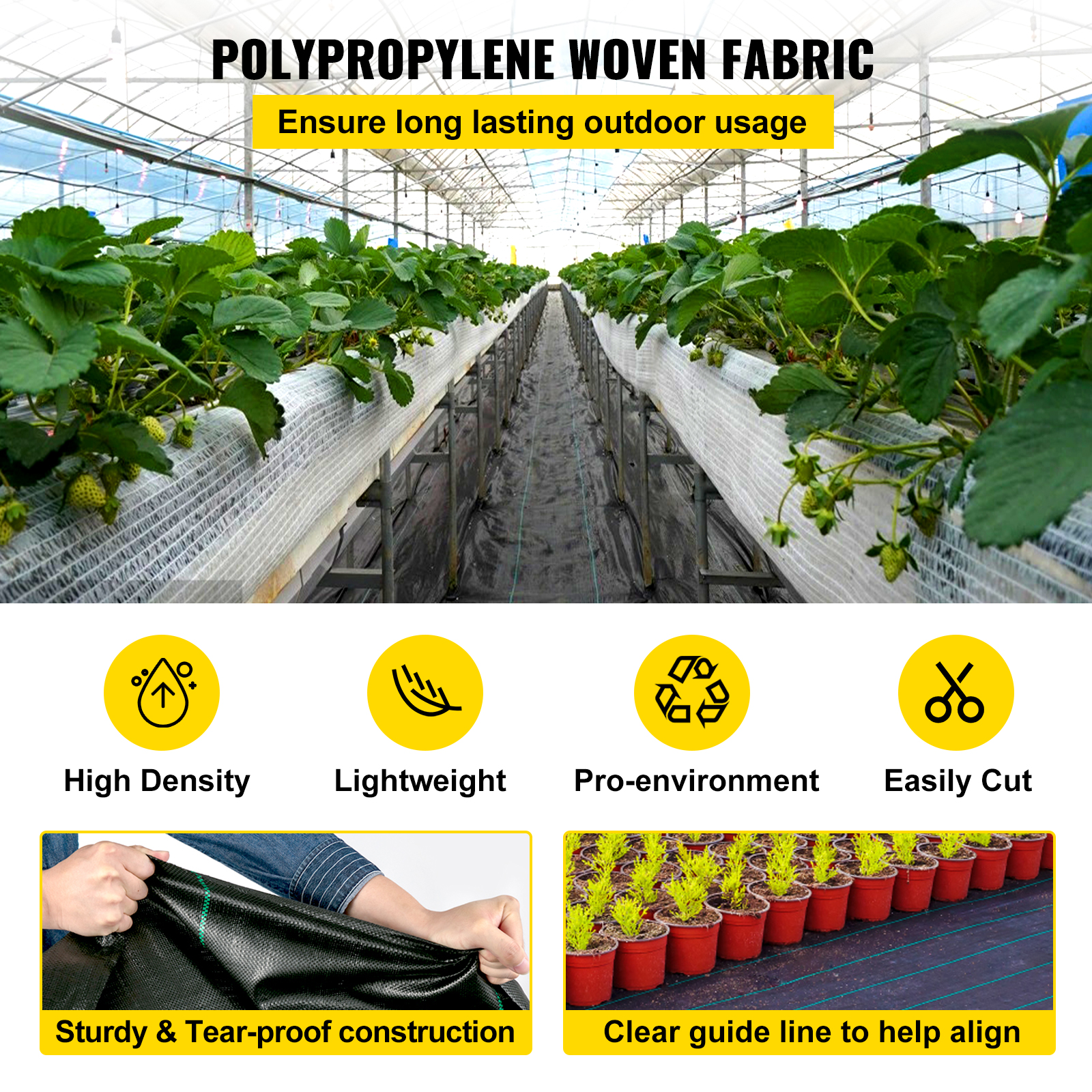 VEVOR Woven Ground Cover Landscape Fabric Heavy PP Weed Barrier Garden ...